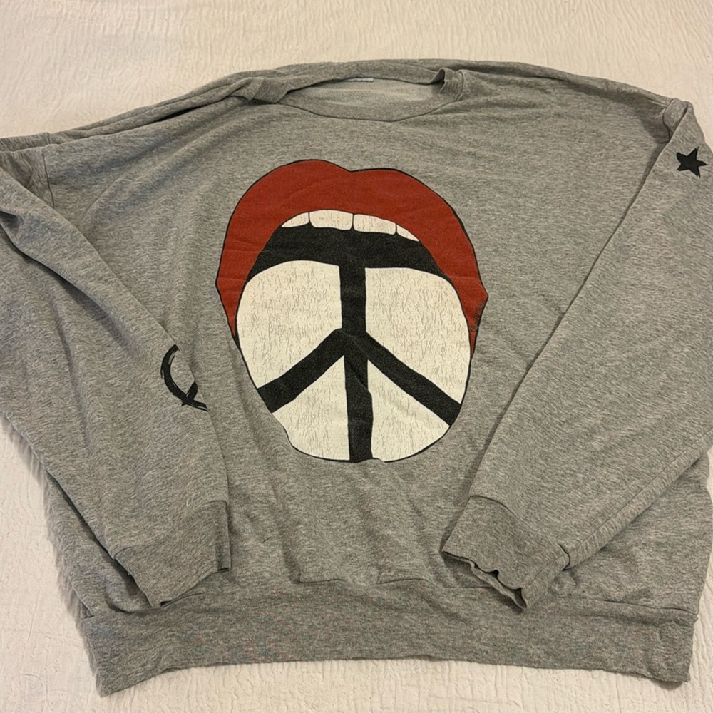 Lauren Moshi Gray Oversized Graphic Hoodie